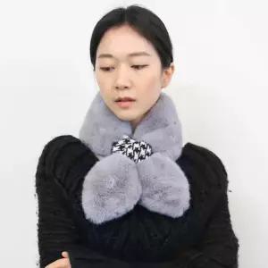 몽드 퍼 쁘띠 머플러 하운드 체크 니트 고리 여성 밍 여자머플러 밍크목도리