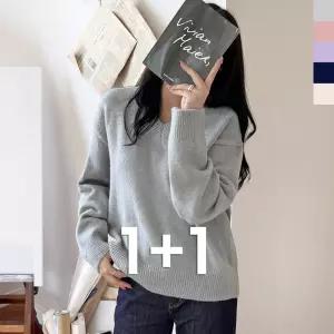 여성 의류 오버핏트윙클 브이넥니트 도톰 여자상의 상의 가을 겨울