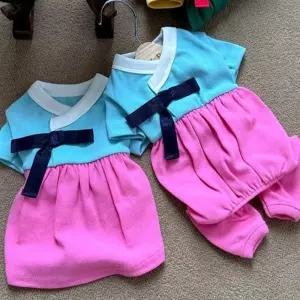 코코아허니 818F4 비비드 한복 핑크블루강아지의류 강아지옷 애견 반려 패션 원피스 애완