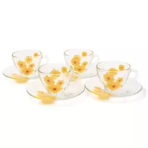 오션글라스 미니 해바라기 커피잔 내열 유리 찻잔 받침 200ml 4인조 세트티컵 4조 선물 홍차잔 앤소서 집들