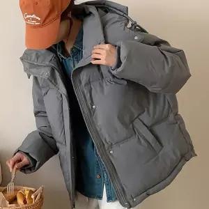 여성 시보리 후드 점퍼 오버핏 숏 패딩 아우터 차콜 겨울 여자 소매