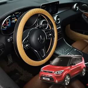올뉴쏘울 가죽 퀼팅 엠보싱 핸들커버 시즌2카바 운전대 논슬립 투톤 원형 자동차 차량용 덮개