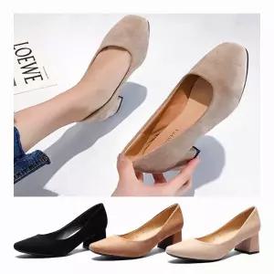 편한 구두 낮은굽 사각앞코 스웨이드 힐 정장 펌프스 EAK7+9uhw