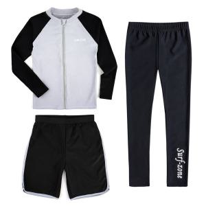 어린이 초등학생 중등 주니어 남아 수영복 긴팔 상의 반바지 레깅스 3종 세트 73 그레이 래쉬가드