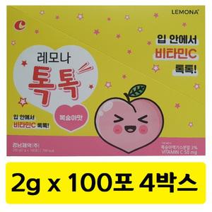 레모나 톡톡 복숭아맛 2g x 100포 4박스 입안에서 비탄민C 가루 분말 어린이 키즈 비타민