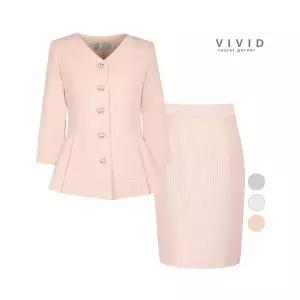[하프클럽/비비드시크릿가너]SET 여성 여름 자가드브이 7부 정장 자켓 스커