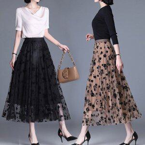[NDJ] 스테이블 플라워 쉬폰 롱치마 메쉬 스커트
