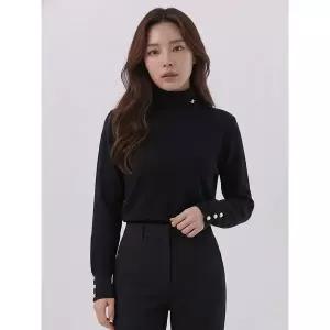 [하프클럽/샤트렌]블랙 소매 진주장식 포인트 터틀넥 니트 티셔츠 HCBSSW104