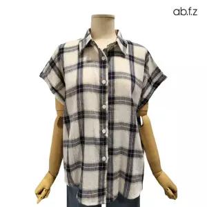 [롯데백화점]abfz 체크 패턴 루즈핏 반팔 면 남방 APZ3HB33H