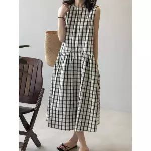 [하프클럽/에이시크]포닛 체크 박시 민소매 원피스 C25BOP403