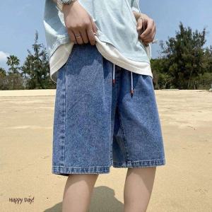 남자청반바지 워싱 와이드핏 팬츠 여름용 버뮤다 5부 데님 편한 밴딩 청 반바지