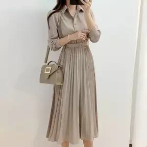 플리츠 허리벨트 A라인 여성 하객패션 원피스 롱