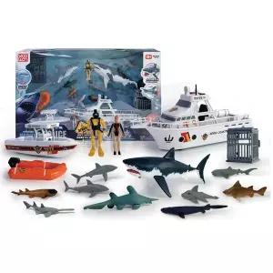 유앤원 해양경찰 놀이 세트 보트 상어 바다 동물 모형