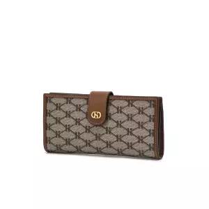 [롯데백화점]헤지스ACC [백화점BEST] HIWA6E840W1_여성 H장식 브라운 시그니처 패턴 가죽 슬림 장지갑