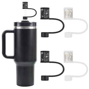 스탠리 컵 액세서리 세트, 블링 다이아몬드 빨대 커버 4개, 텀블러 포함 30&40온스용 캡, 텀블러용 뚜껑 0.4인치, 토퍼 10mm용 (4Pcs 색상 K)