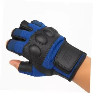 오토바이 반장갑 가죽 라이딩 보호대 바이커 투어링 핑거리스 하드너클 블루