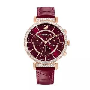 [스와로브스키] 여성 레드 로즈골드 가죽시계 5580345