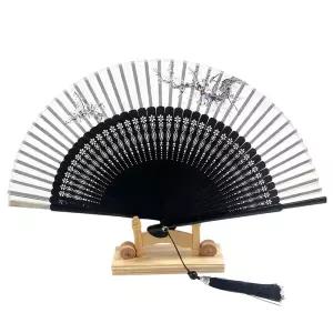 Ffscafscn 빈티지 일본 대나무 실크 우아한 핸드 팬, 댄스 뮤직 페스티벌 웨딩 교회 장식 파티용 (그레이,