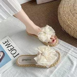 [라일리] Rly 진주 여자용 플랫슈즈 슬리퍼 여름 리본 뮬 3컬