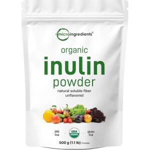 마이크로 성분 이눌린 FOS 섬유 분말, 1.1파운드 | 빠른 수용성 프리바이오틱 요거트, 스무디, 음료용 천연 무향 친화적이며 투명하고 비 변형 식품(Non-GMO)을 용해합니다