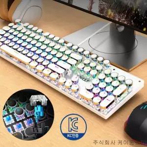 세계일주 유선 게이밍 기계식 키보드 RGB 레트로 키캡 레인보우 청축 104 KEY