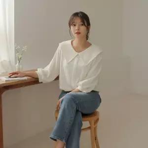 [66-110] 러논 원버튼 빅카라 칠부 블라우스