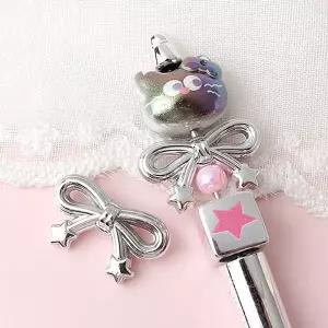 싼비즈 [6719-11]아크릴비즈 볼펜꾸미기 볼꾸재료 별리본 33x20mm 메탈도금 ,1개