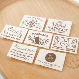 30개 천 라벨 수제 접이식 태그 양 하트 패턴 니트 모자용 프린트 면직물