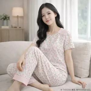 [롯데백화점]비비안 찰랑찰랑 플라워무드 보더프린트 여성 홈웨어 상하의 세트 EZ1963 EZ1963B