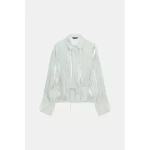ZARA 벨티드 메탈릭 셔츠 - 민트