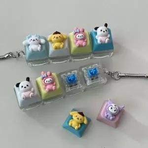 4구 캐릭터 시나모롤 KT LED 야광 불빛 키캡 키링 컬러 키보드 자판 딸깍이 클리커