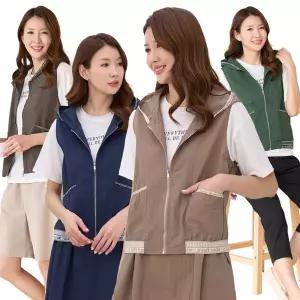 이브바바 쿨 인견 나일론 레터링 밴딩 파크 골프 후드 집업 조끼 여름 베스트 엄마 중년여성 옷