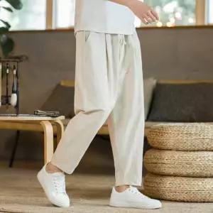 항아리 와이드 배기 팬츠 9부 린넨 여름 남자 바지