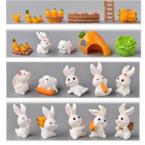 년 부활절 귀여운 토끼 당근 피규어 DIY 풍경 홈 장식 화분 케이크 동물 장식 액세서리