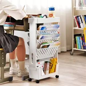 거실정리 데스크테리어 슬림틈새수납장 5단 바퀴달린 이동식 북카트 책꽂이