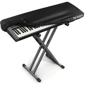 76 키 키보드 먼지 커버 - 디지털 피아노 및 전자 키보드용 신축성 패브릭 프로텍터(블랙) 수납 가방 포함 범용
