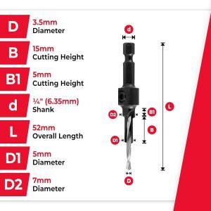 아마나 공구 스텝 드릴 조립 55290 준비를 나사용 5MM 위한 카운터싱크 비트 가구