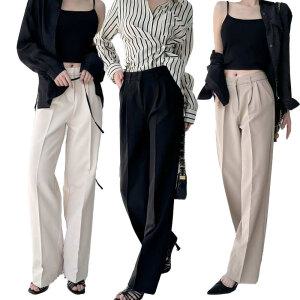 다올샵 여성 핀턱 슬랙스 와이드 롱팬츠 하이웨스트 다리길어보이는 데일리 정장팬츠