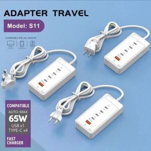 65W USB 타입 C 고속 충전기 멀티 포트 고속 충전 벽 어댑터 허브 충전기 1M 연장 케이블 포함 전원 소켓