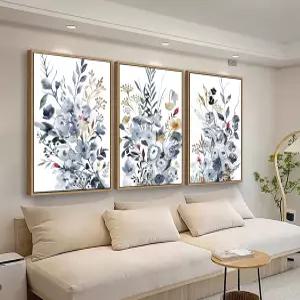 타이거리지 식물 액자 벽 아트 - 플로럴 캔버스 그림 장식 회색 블루 브라운 꽃 페인팅 아트워크 수채화