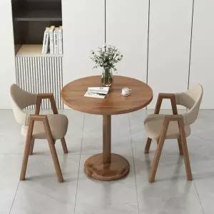원형 티테이블 세트 미니멀 2인용 카키 라운드 카페 테라스 가죽 의자 2개 월넛