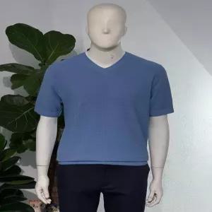 [트루젠]브이넥 반팔 라이트 블루 쿨 워셔블 니트 티셔츠