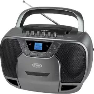JENSEN CD-590-GR 1와트 휴대용 스테레오 및 AM/FM 라디오 블루투스(그레이)가 포함된 카세트