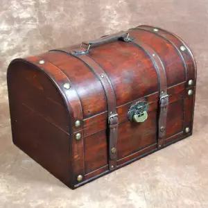 나무 빈티지 보물 30x16x16cm 상자 보관함 해적 보석함 자물쇠 장난감 골동품