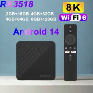 셋톱박스 RK3518 스마트 TV 박스 안드로이드 14 T8 4G 5G WiFi6 BT5 넷플릭스 구글 미디어 플레이어 4K 8K 비디오 음성 리모컨 지원