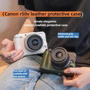 C R50V용 새 수제  가죽 카메라 케이스, 베이스 파우치가 포함된 보호 어깨 끈 액세서리