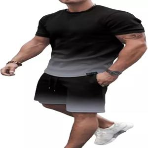 고글리터 남성 플러스 2피스 의상 옴브레 반팔 티셔츠와 반바지 세트 캐주얼 스포츠 트레이닝복