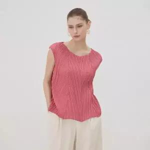 [플리츠미](의정부점)플리츠 오블리크 슬리브리스 블라우스_HPBLS125L32