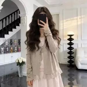 치마 페이크 홀리데이션 레이스 세트 카디건 긴팔 여자쉬폰스커트 하트 앤티크 ible1