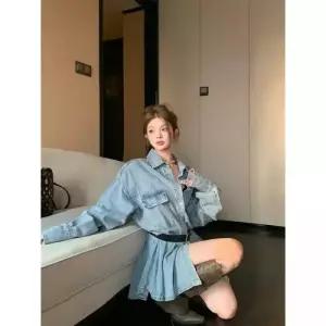 스커트 원피스 데님 가을 빈티지 슬림핏 플리츠 셔츠 여자쉬폰스커트 ible3
